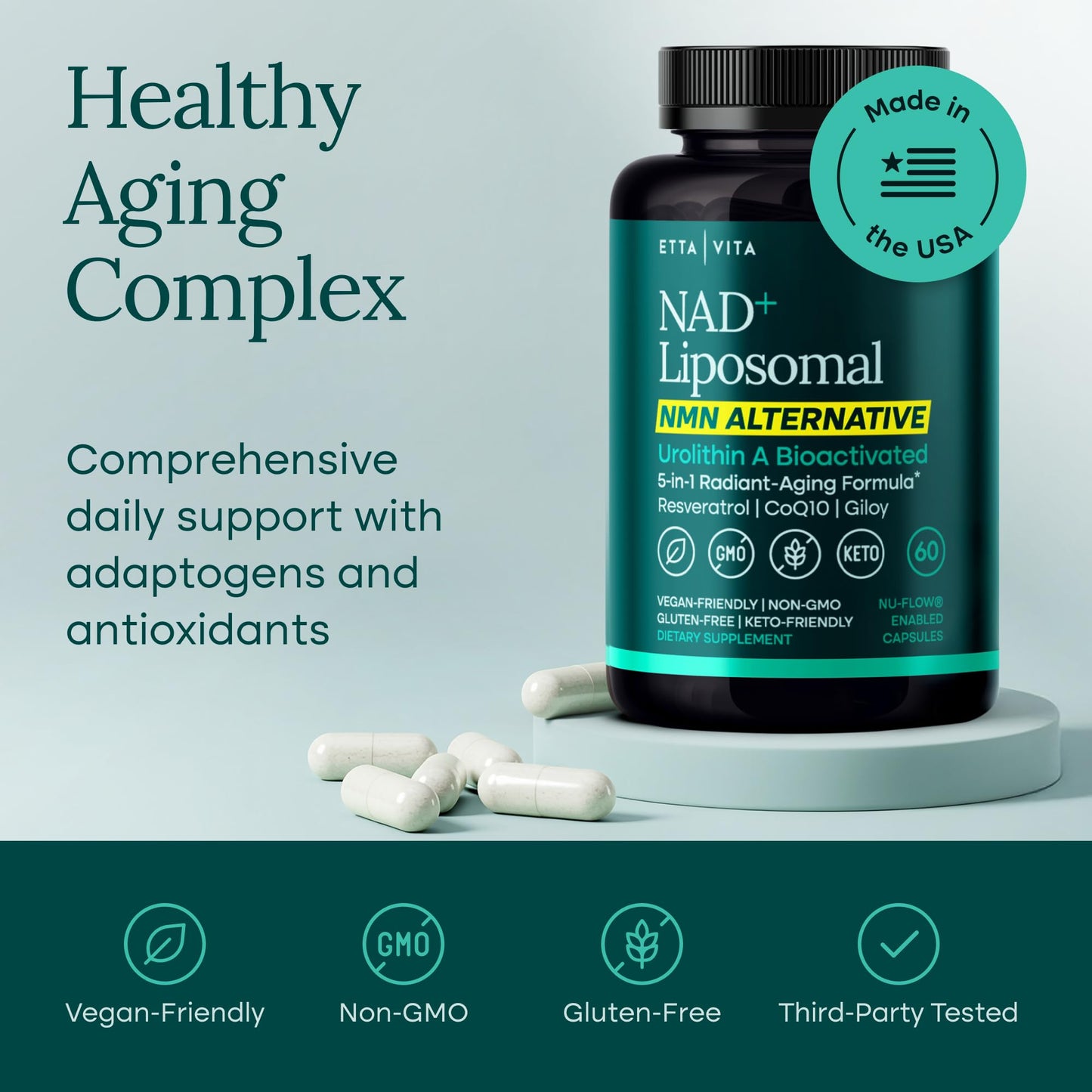 Etta Vita longevity complex with resveratrol and urolithin a capsule size details