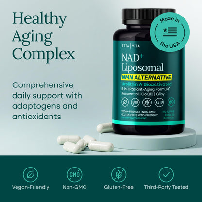 Etta Vita longevity complex with resveratrol and urolithin a capsule size details
