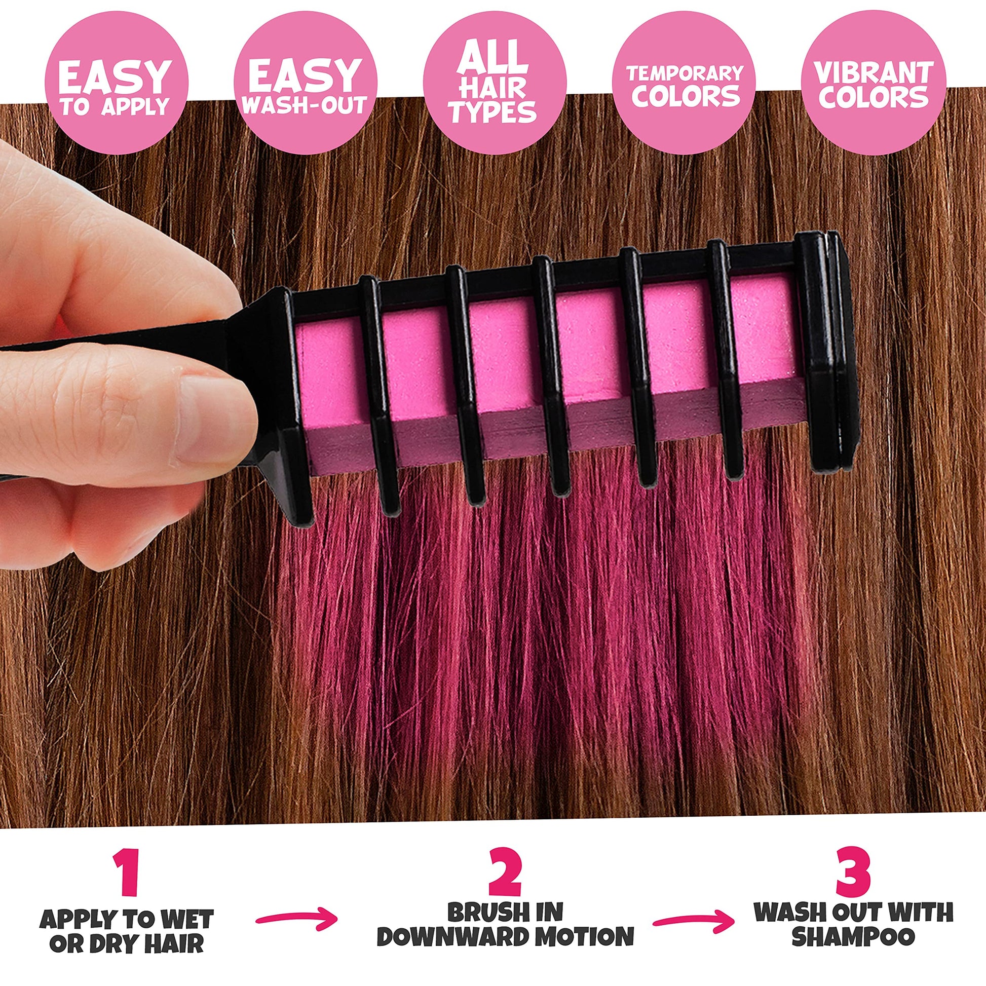 Side view of the non-toxic washable hair dye comb showing the chalk crayon texture inside the teeth.
