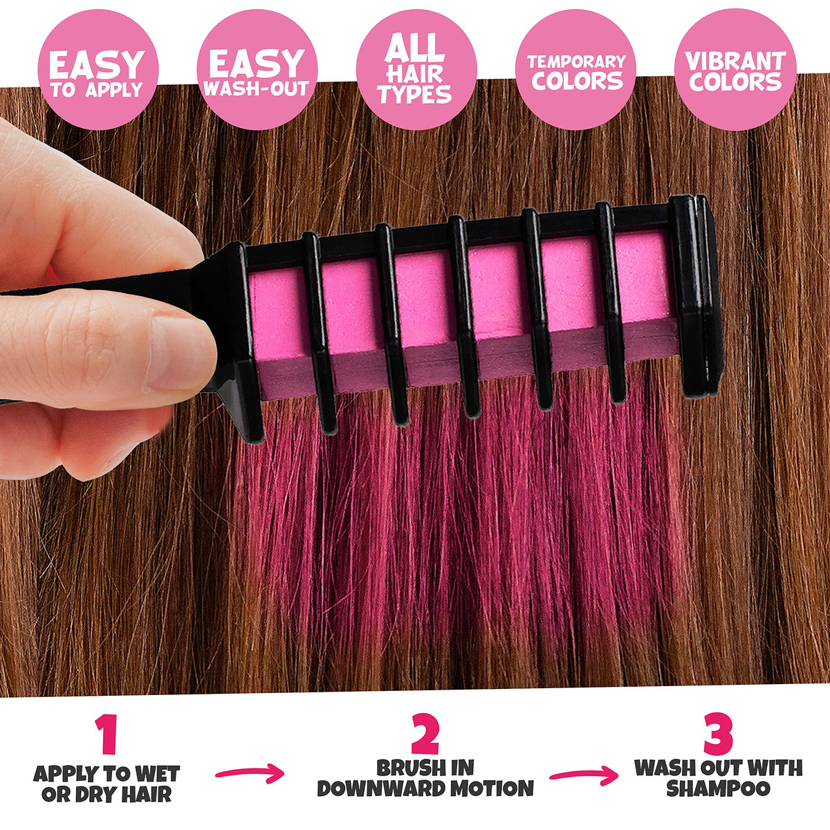 Side view of the non-toxic washable hair dye comb showing the chalk crayon texture inside the teeth.