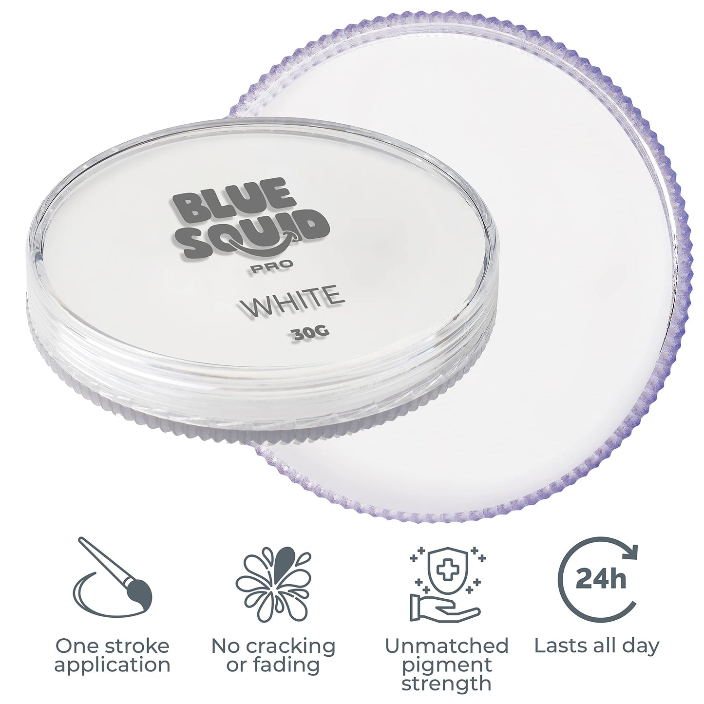 Water activated white face paint cake texture and professional container