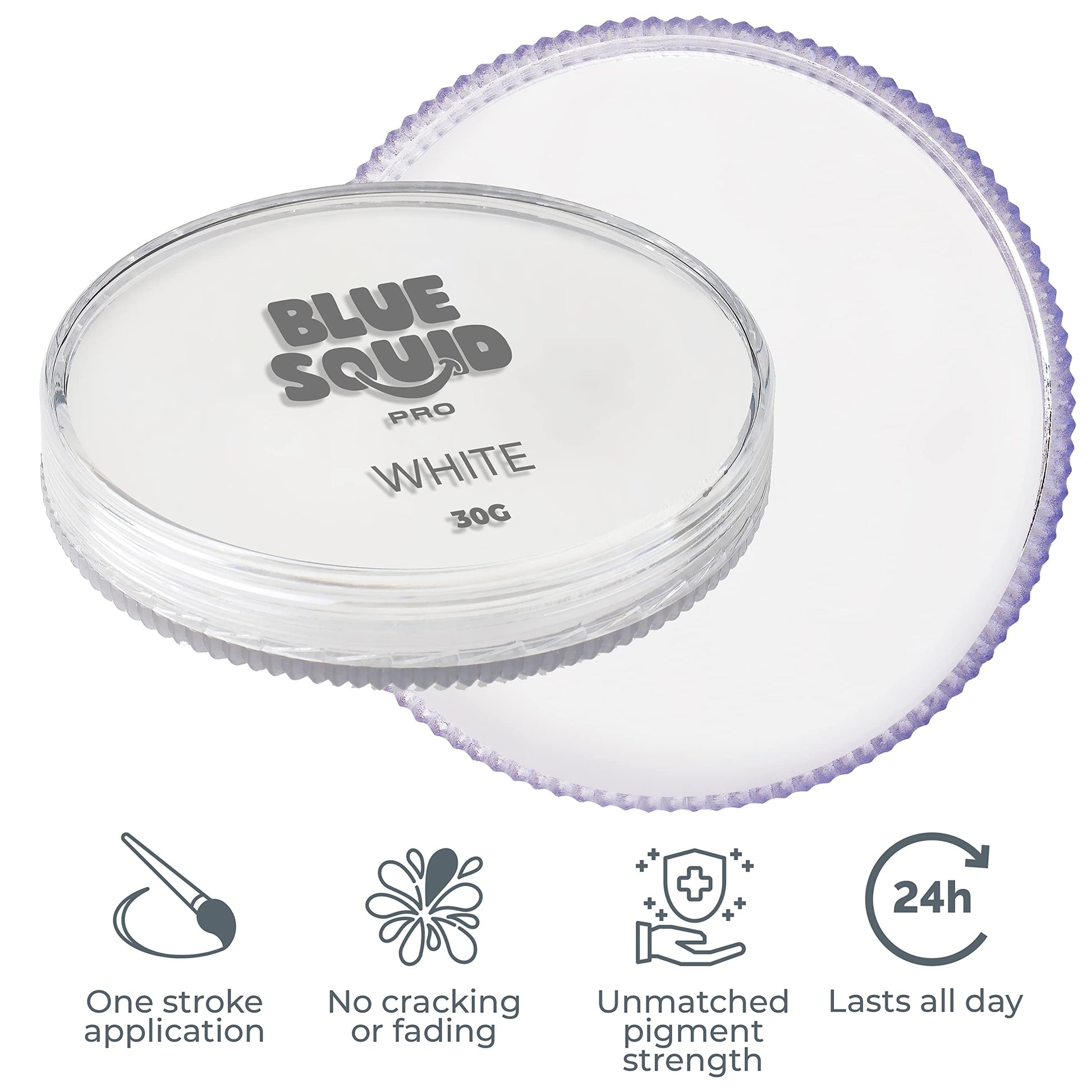 Water activated white face paint cake texture and professional container