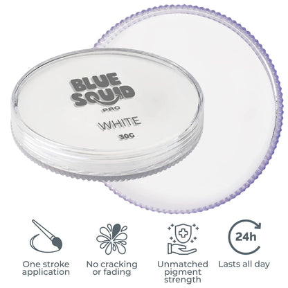 Water activated white face paint cake texture and professional container