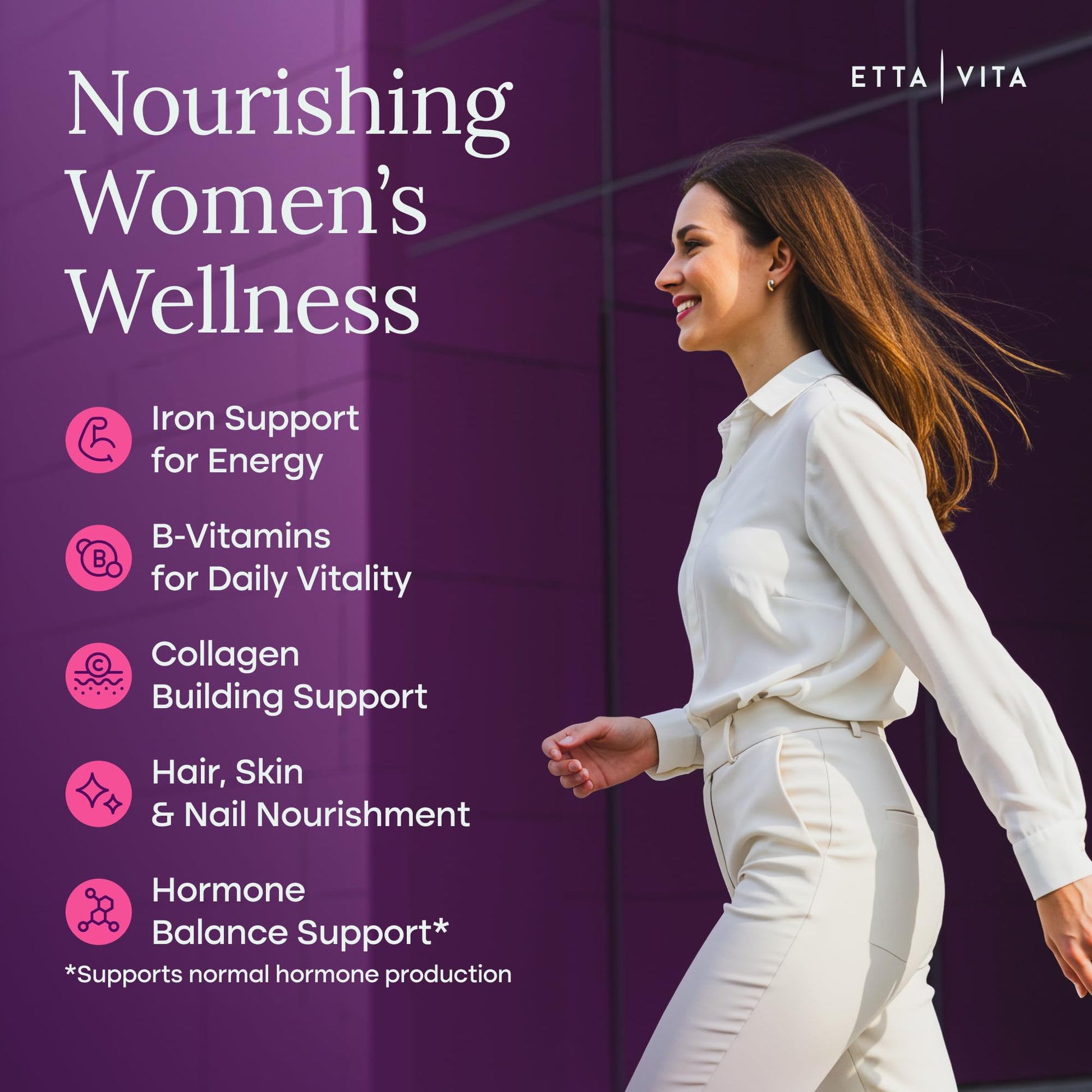 Etta Vita pasture raised beef organ complex for women dietary supplement packaging.