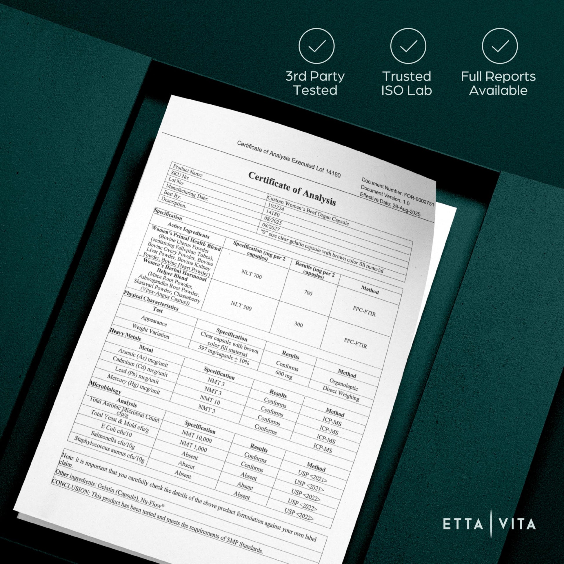 Etta Vita women wellness blend containing Shatavari and Maca capsule product view.