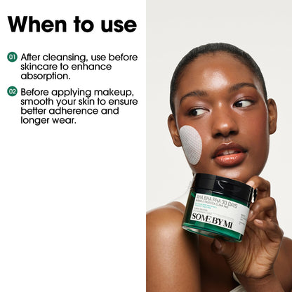 Skincare flat lay featuring the SOME BY MI 70 pads tub displaying the non comedogenic label