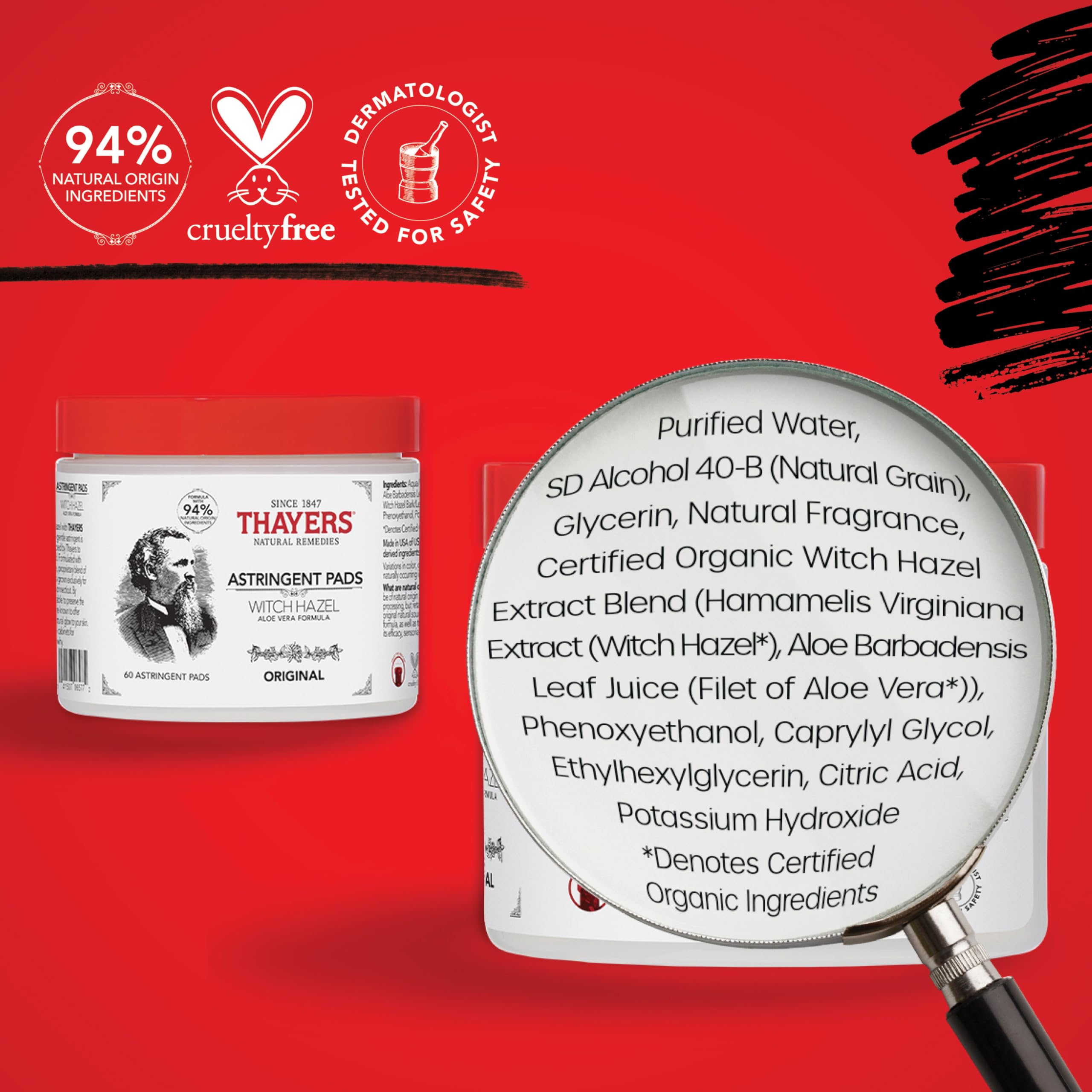 Authentic Thayers witch hazel pads for face cleansing
