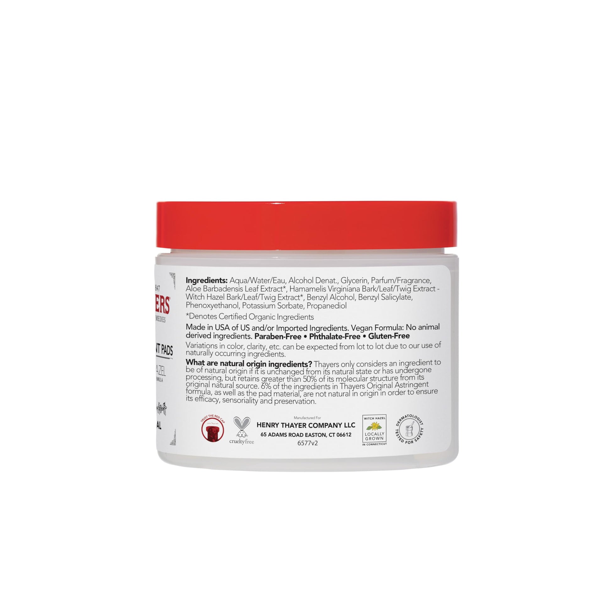 Side profile of Thayers 60 count witch hazel toner pads