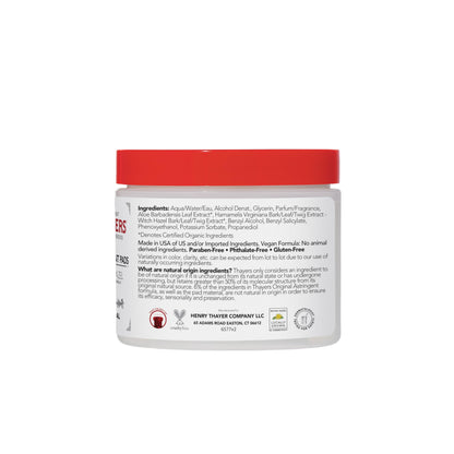 Side profile of Thayers 60 count witch hazel toner pads