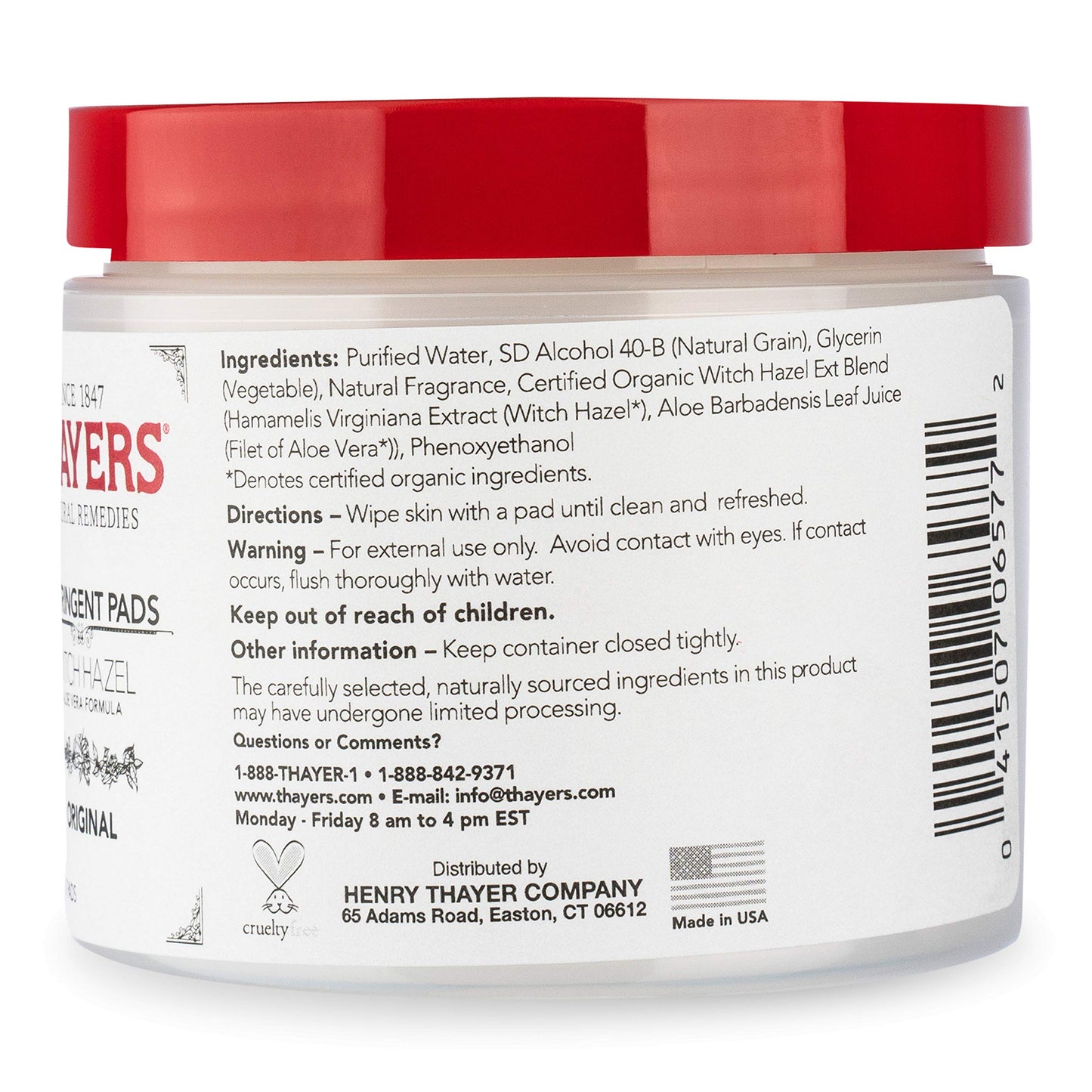 USA imported Thayers witch hazel astringent pads product display