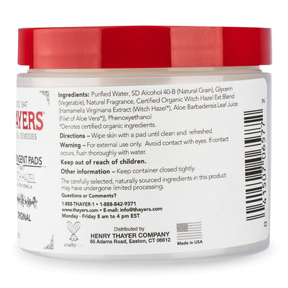 USA imported Thayers witch hazel astringent pads product display