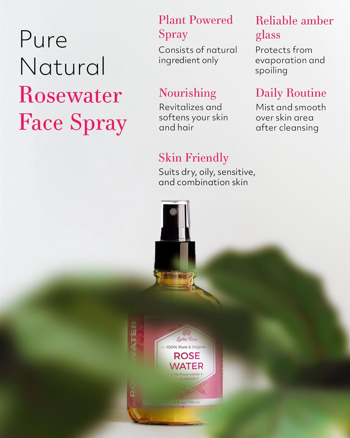 Leven Rose organic rose water mist spray nozzle detail