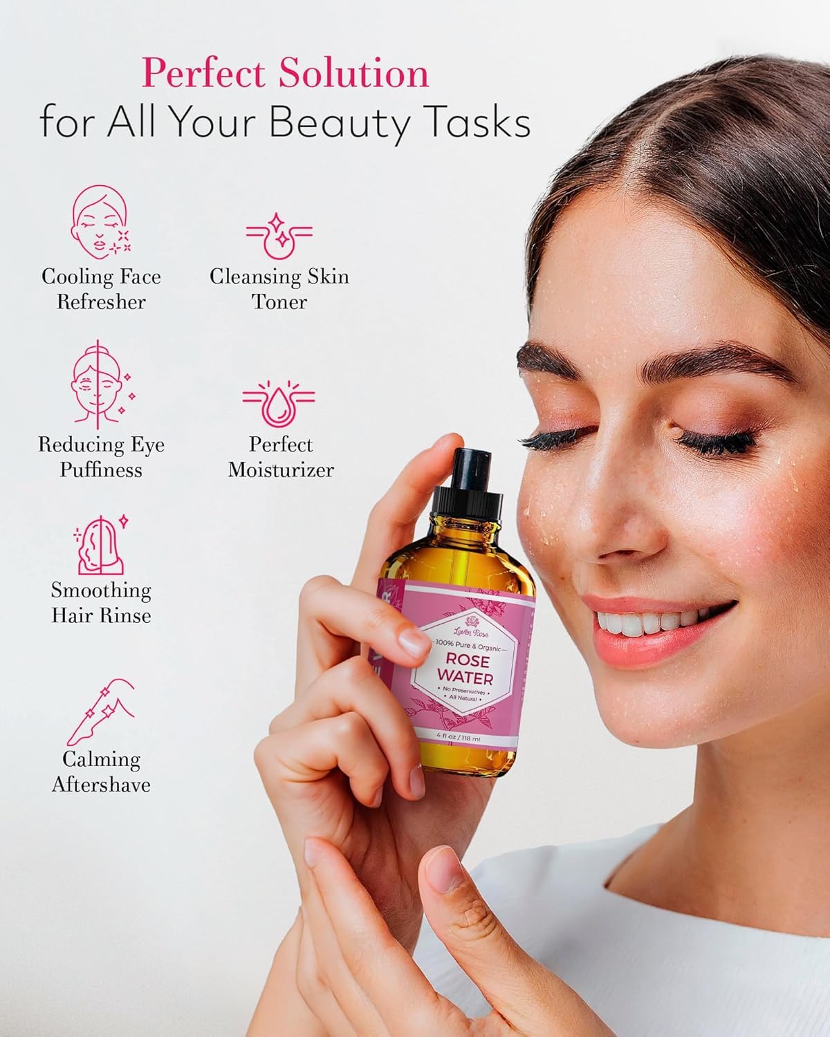 Leven Rose rose water toner 4 fluid ounce bottle size comparison