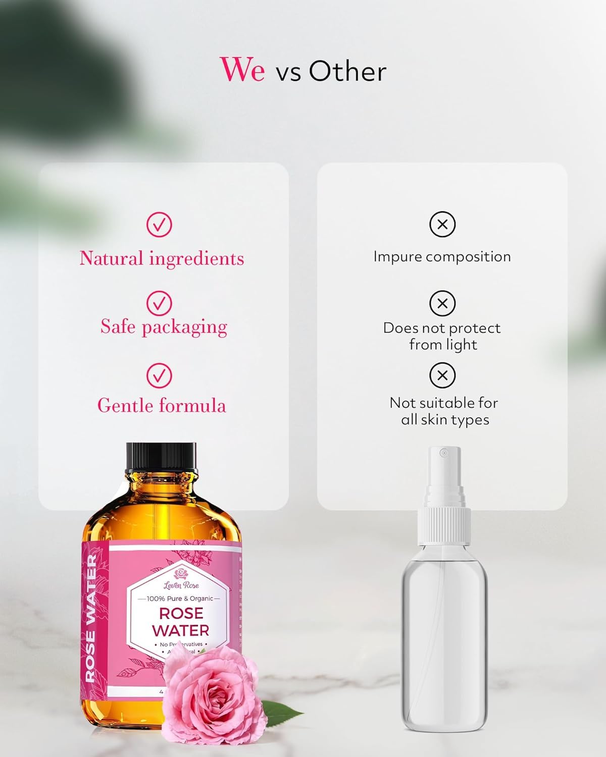 Applying Leven Rose natural rose water mist to face