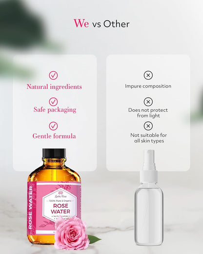 Applying Leven Rose natural rose water mist to face