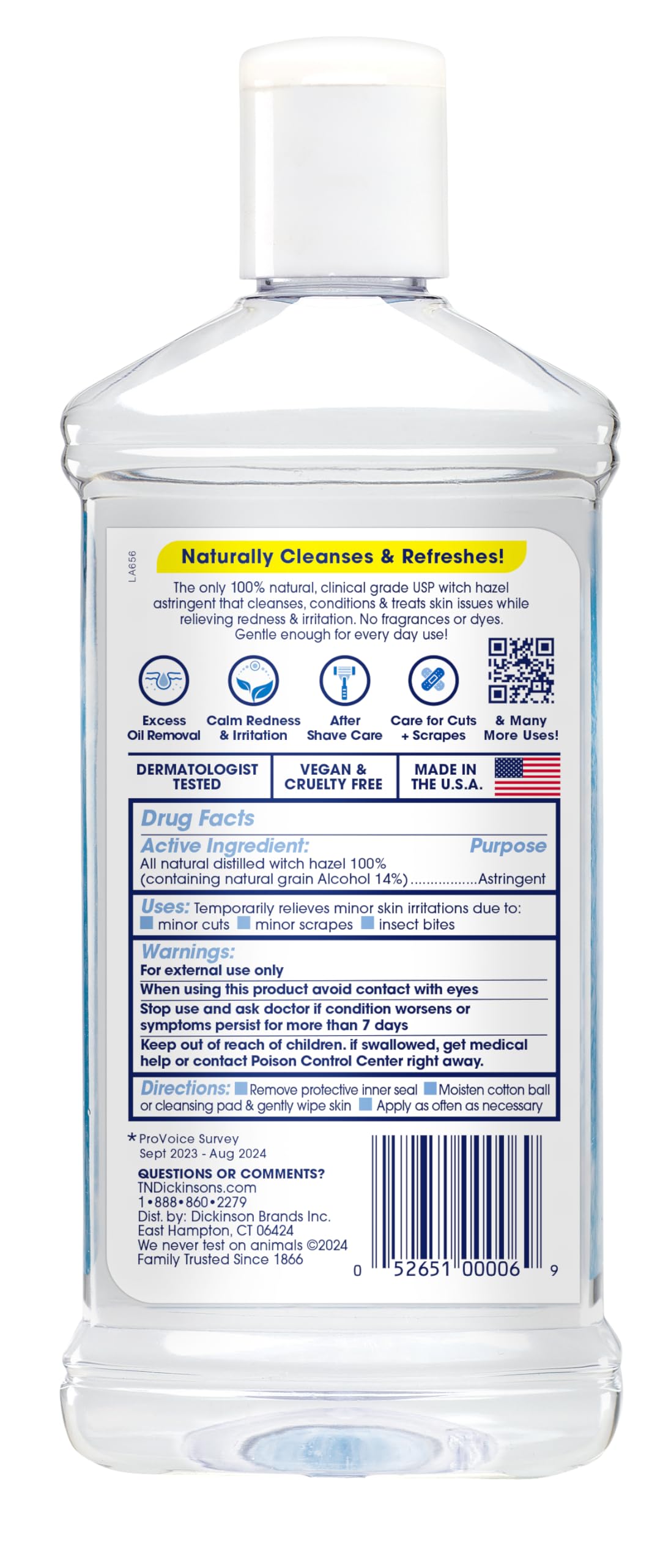 T.N. Dickinson's Witch Hazel Astringent clinical grade formula bottle