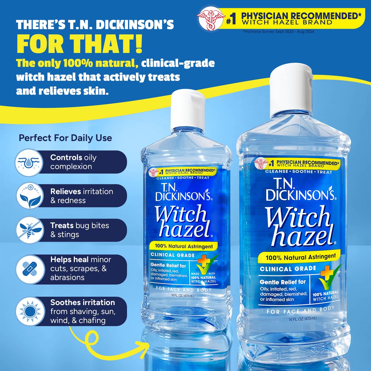 Close up of T.N. Dickinson's Witch Hazel label and natural ingredients