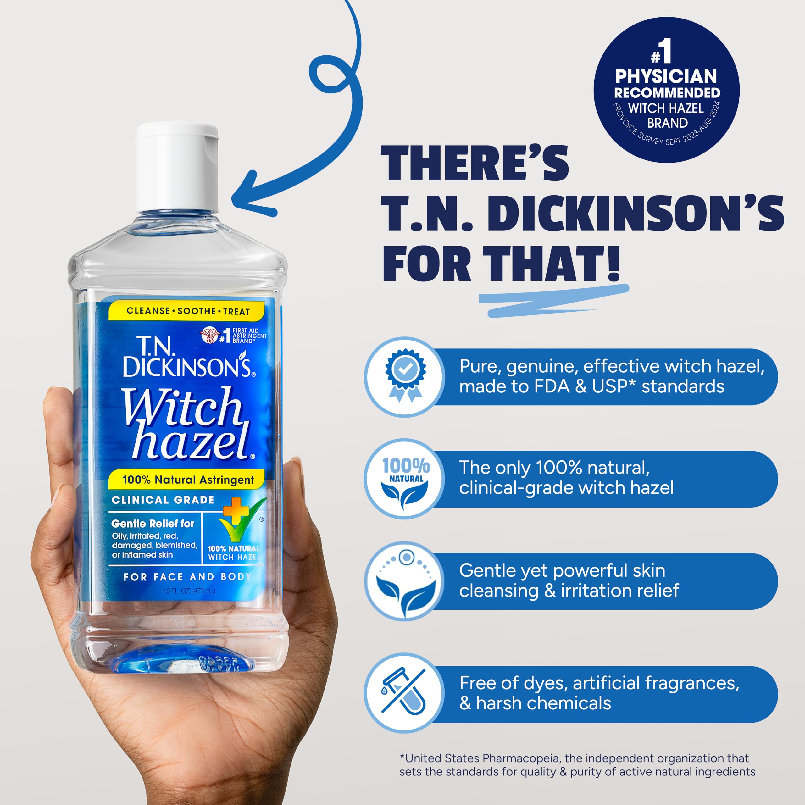 Six bottles of T.N. Dickinson's Witch Hazel Astringent arranged