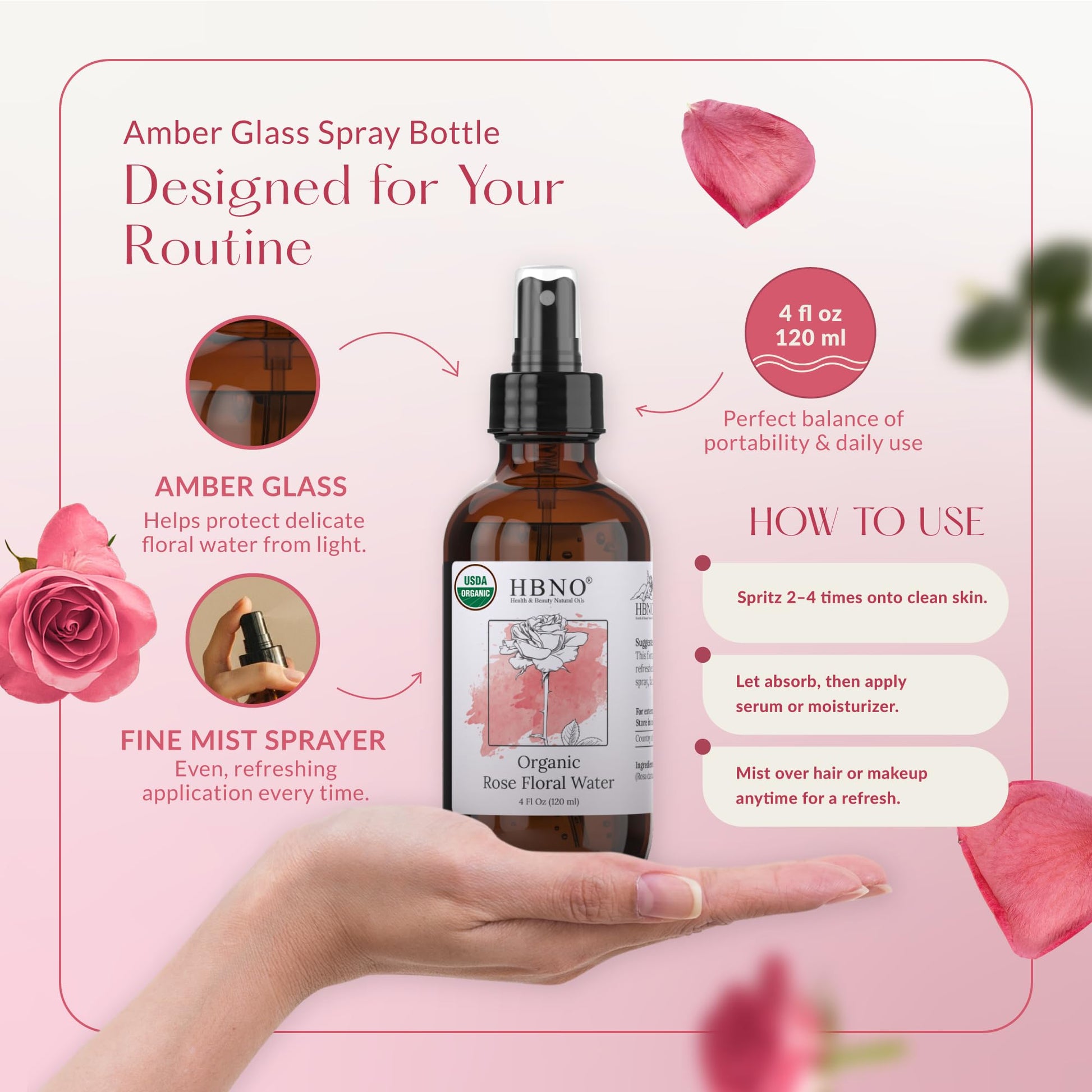 HBNO alcohol free rose water face mist label details