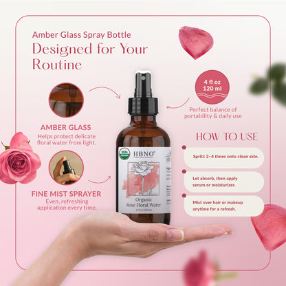 HBNO alcohol free rose water face mist label details