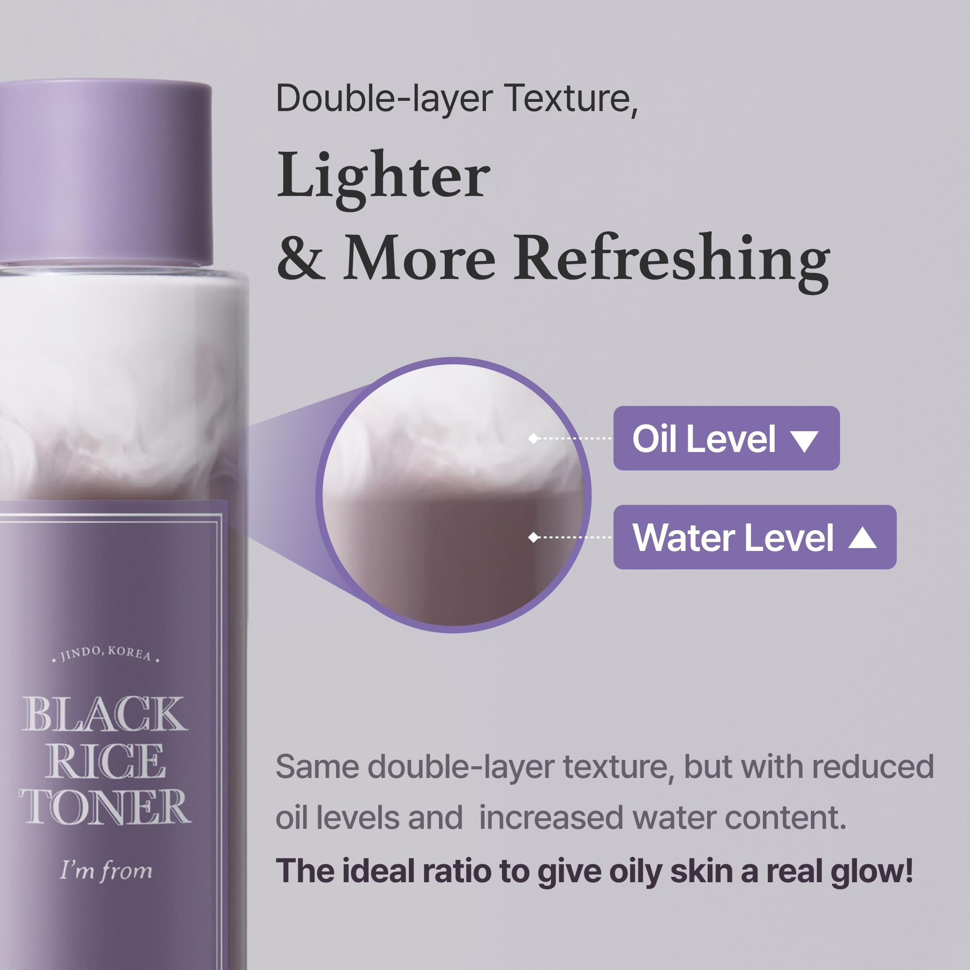 Hydrating rice extract toner for dry and dull skin types close up view.