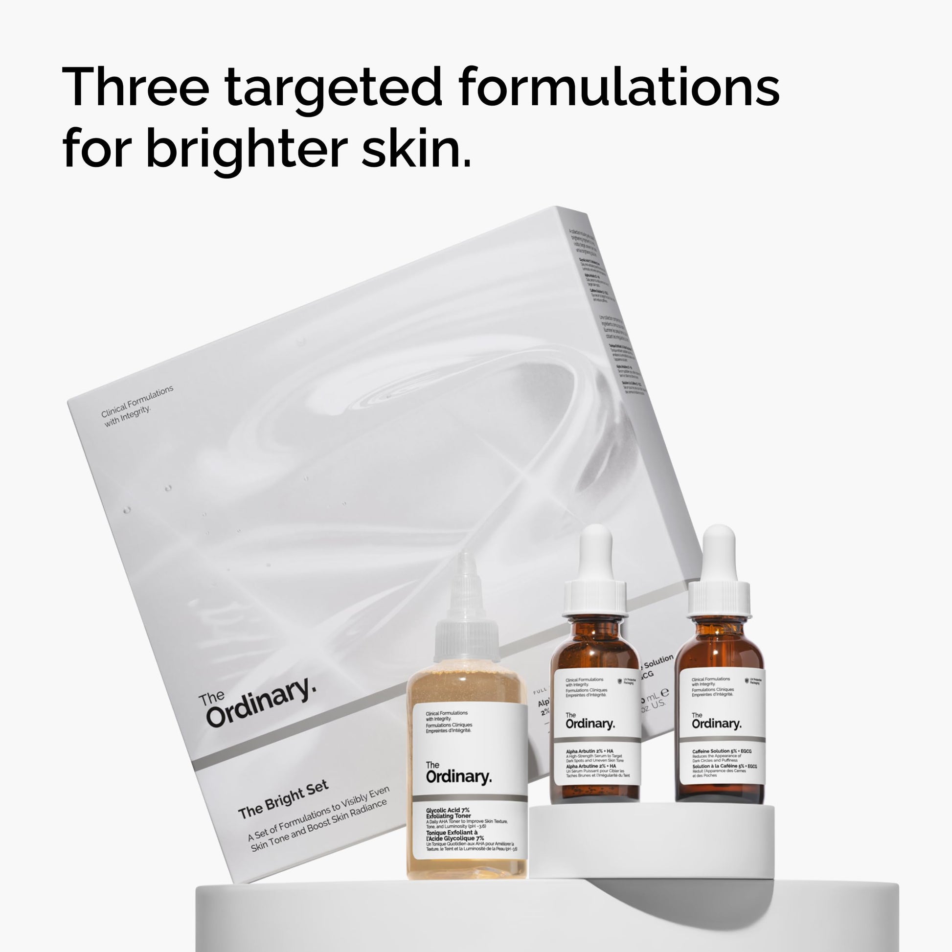 The Ordinary Alpha Arbutin serum bottle with dropper displaying a clear liquid consistency