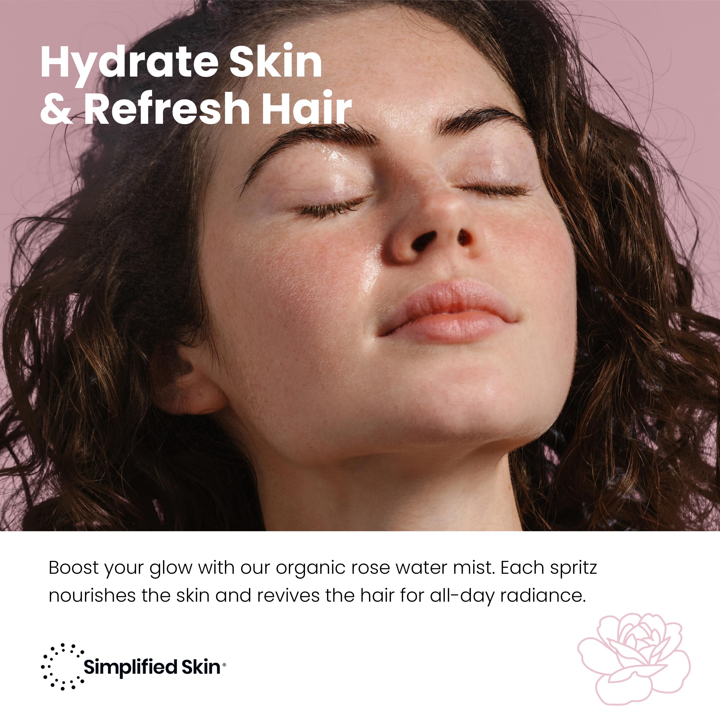 Simplified Skin organic rose water spray nozzle and amber glass packaging