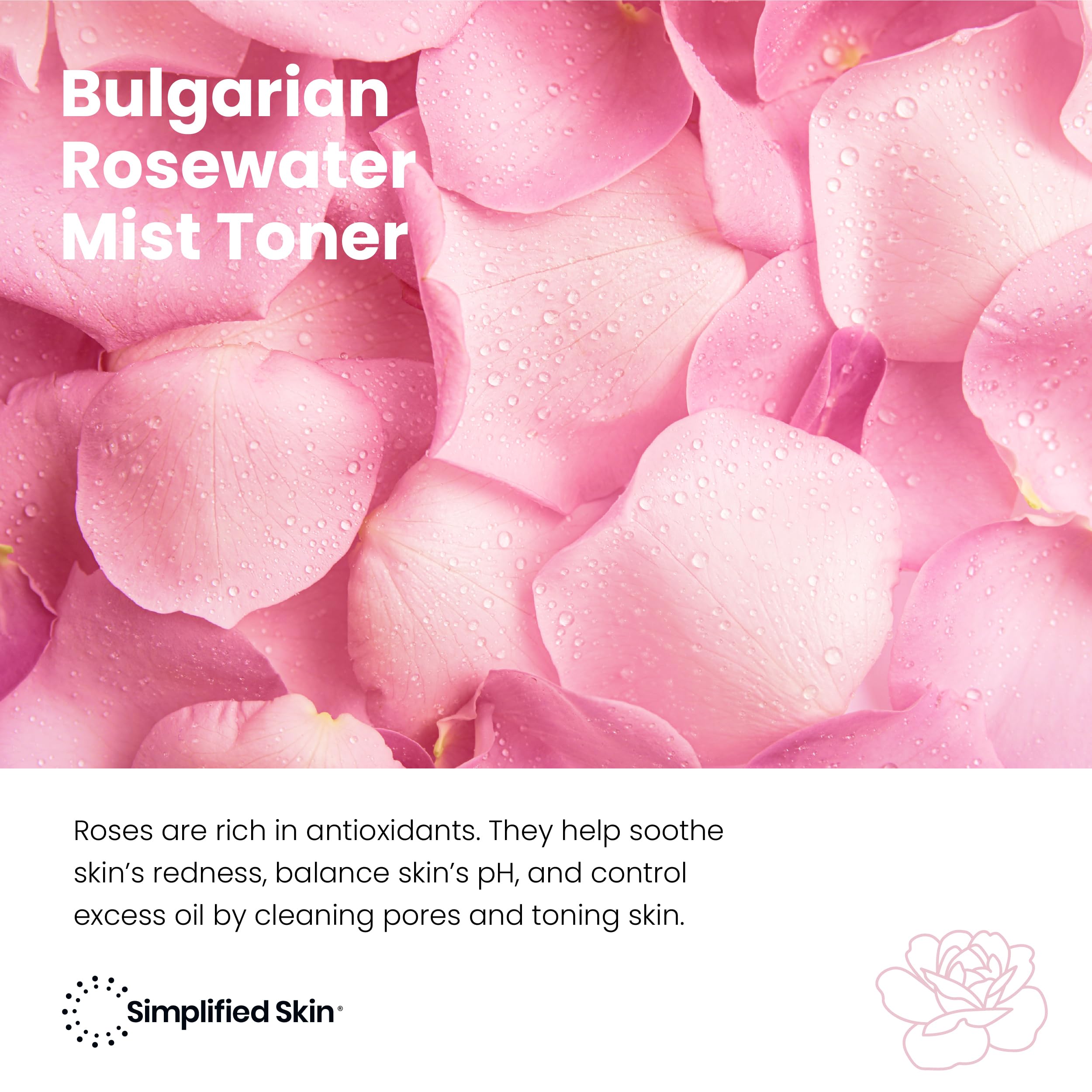Close up of Simplified Skin organic rose water bottle label