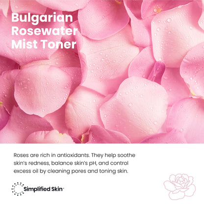 Close up of Simplified Skin organic rose water bottle label