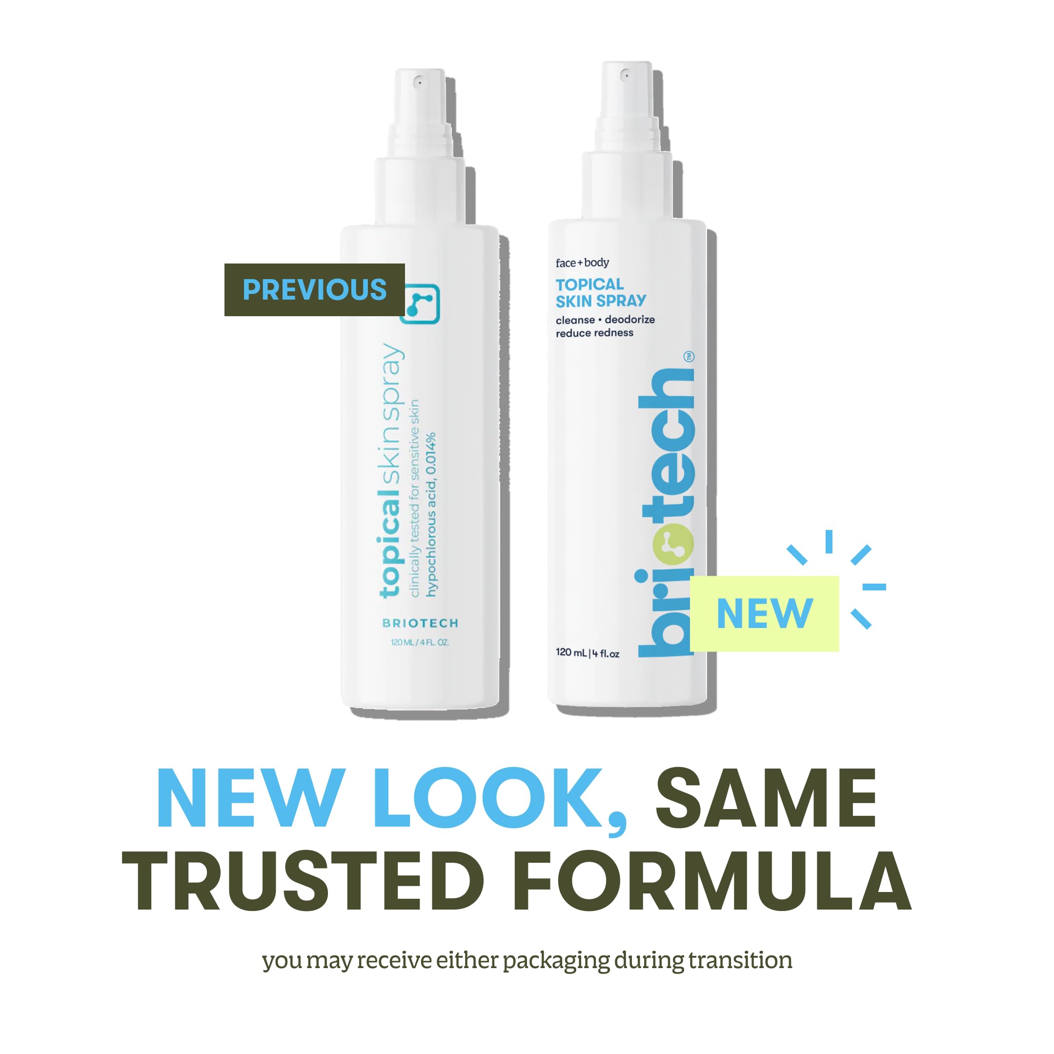 Briotech skin spray bottle next to skincare routine products