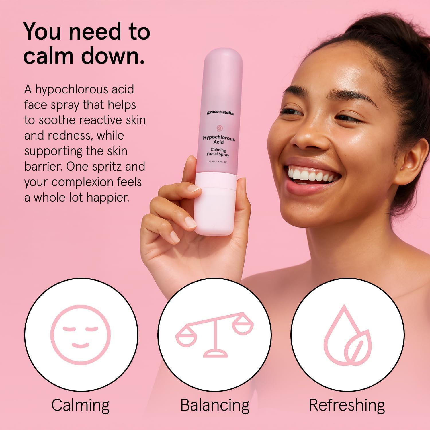 Grace & Stella calming facial spray bottle for sensitive skin
