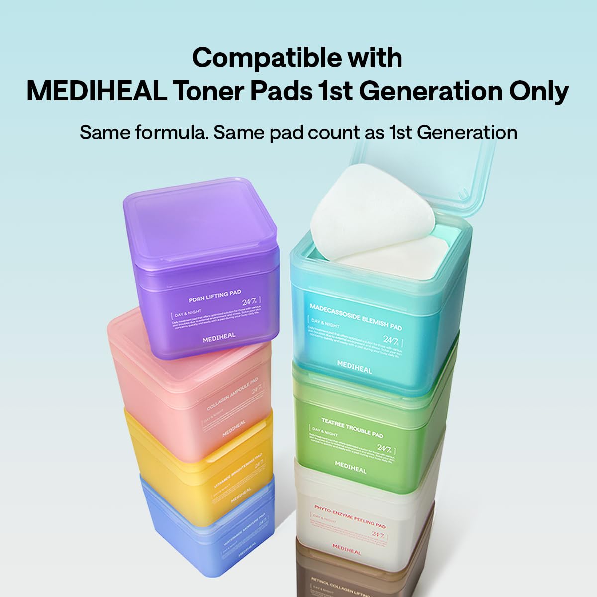 Mediheal square cotton facial toner pad being lifted with tweezers