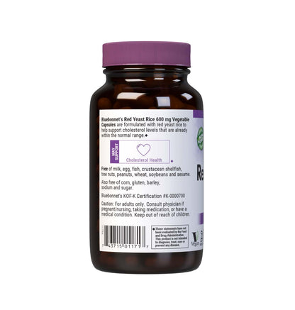 USA imported Bluebonnet Nutrition Red Yeast Rice non GMO and vegan certifications view