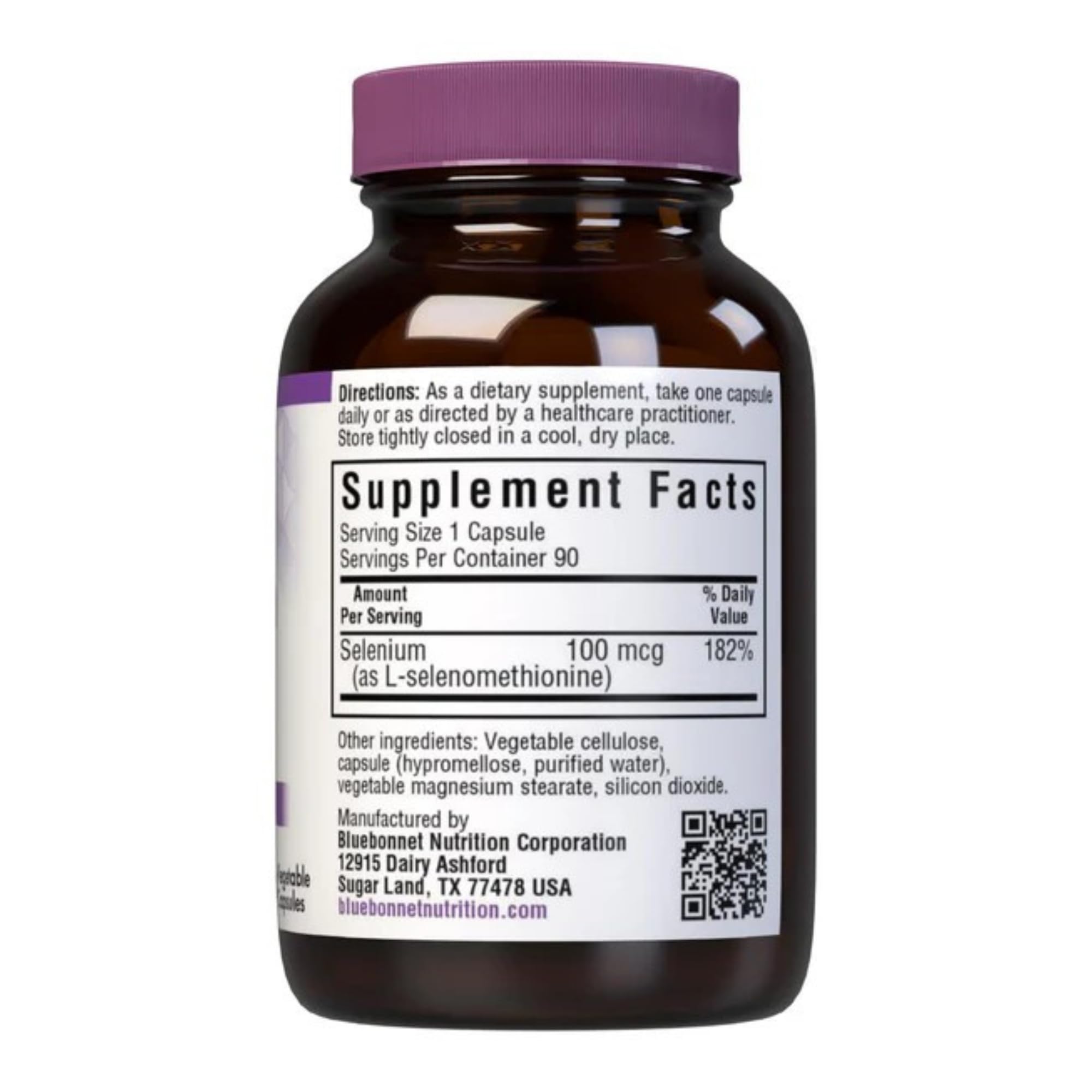 BlueBonnet yeast free selenium 90 vegetable capsules supplement facts label