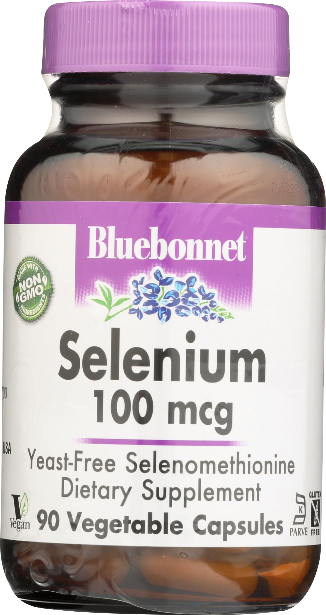 Vegan non-GMO gluten-free immune support selenium supplement bottle side