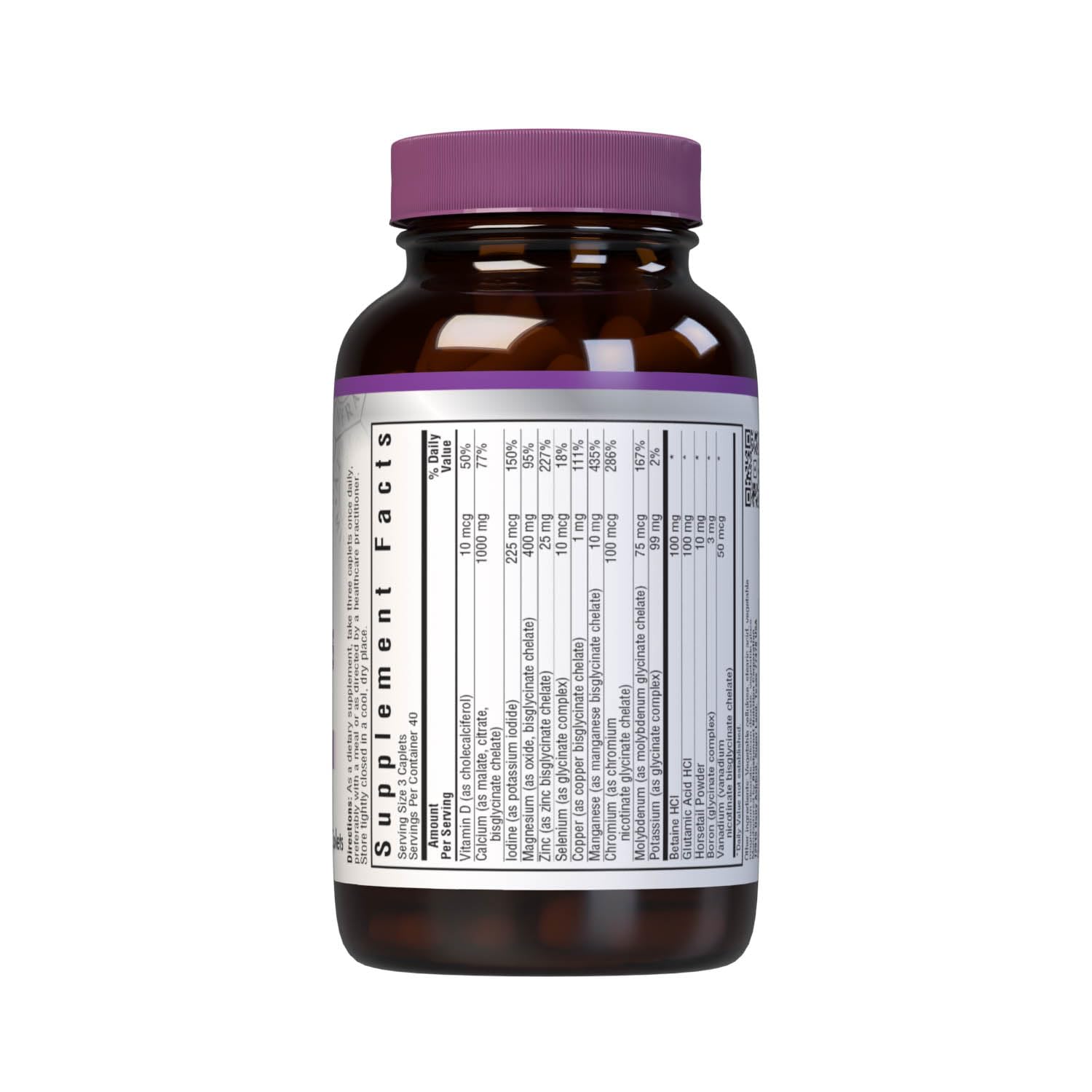 Bluebonnet Albion chelated multiminerals bone health supplement nutritional facts label