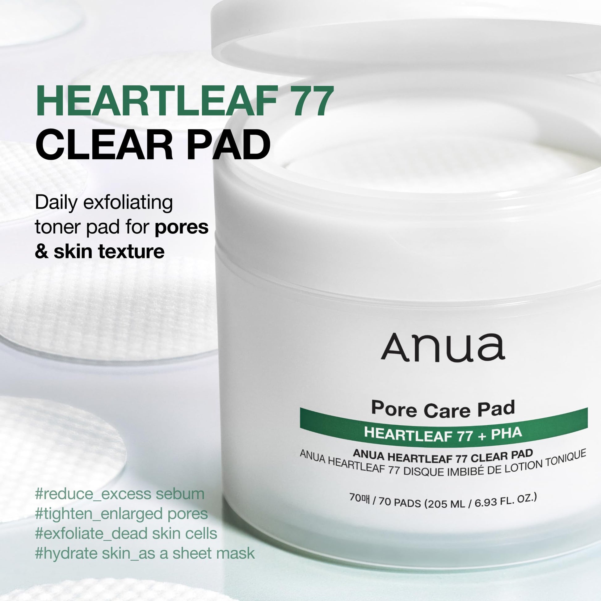Anua Heartleaf toner pad jar showing textured side of the sheet.