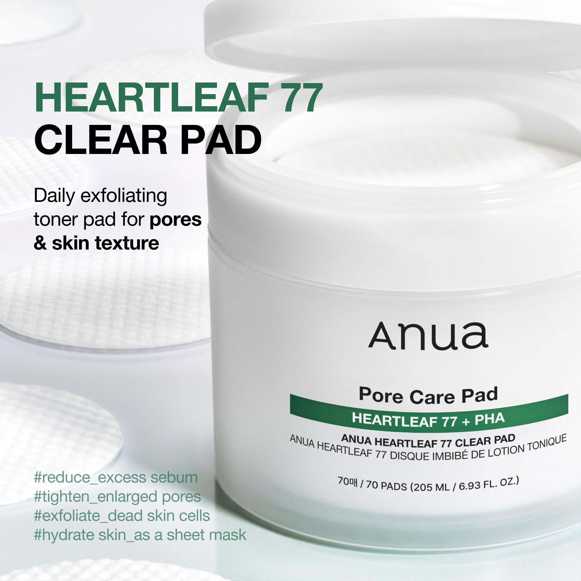 Anua Heartleaf toner pad jar showing textured side of the sheet.