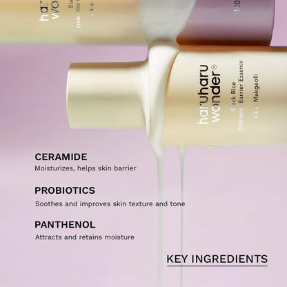 Close up of the ingredients list on a Haruharu Wonder Black Rice Probiotics Barrier Essence container