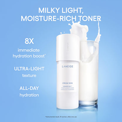 Laneige Korean milky toner hybrid packaging displaying product labels and benefits
