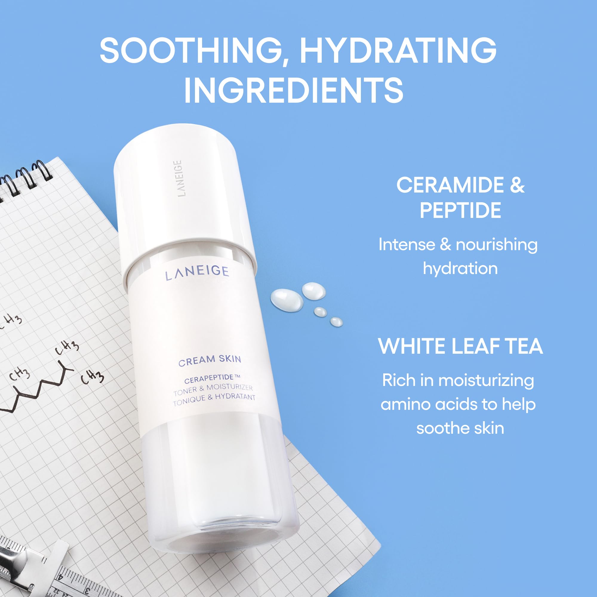 Authentic Laneige imported skincare toner bottle standing upright on a clean surface