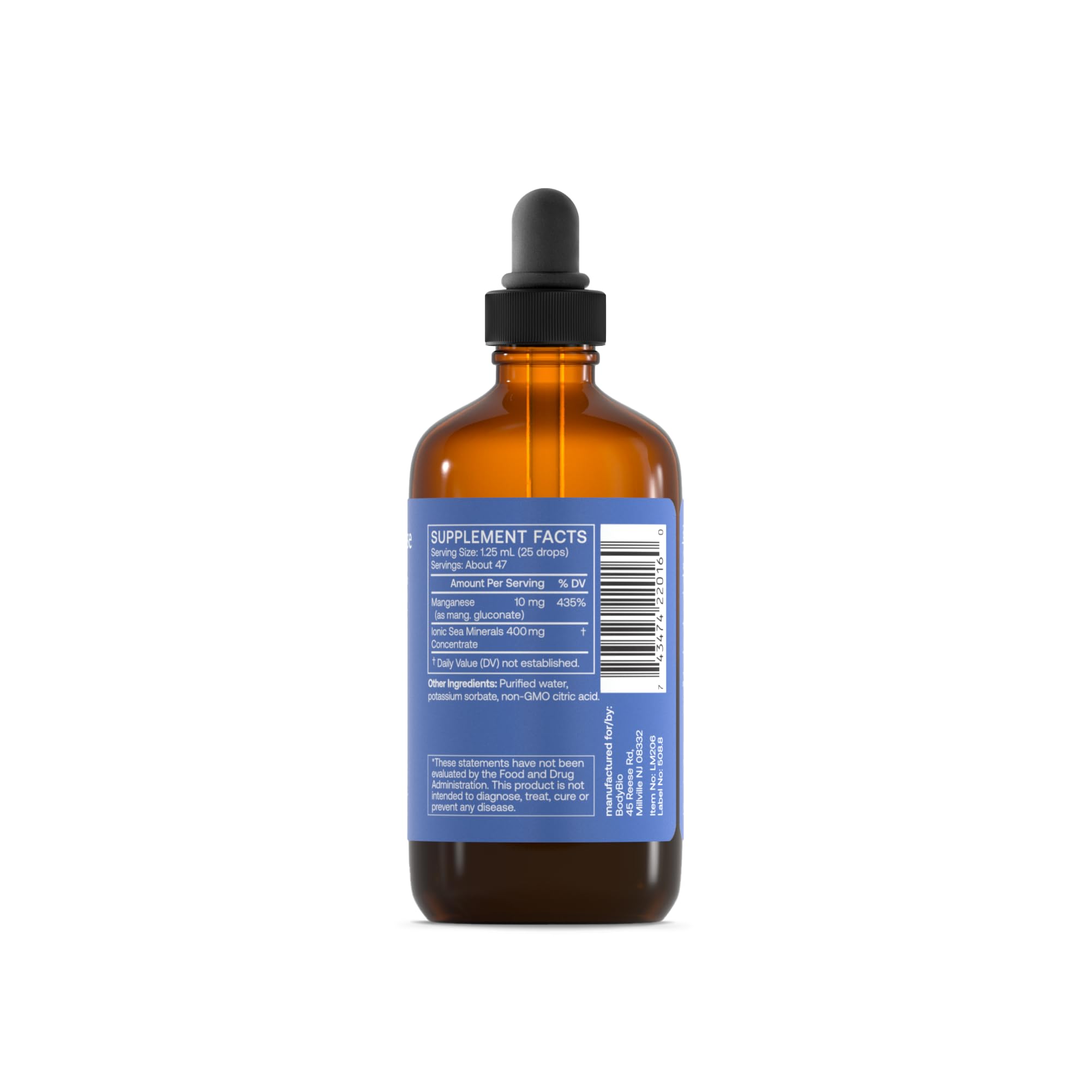 Close up of BodyBio liquid mineral dropper bottle
