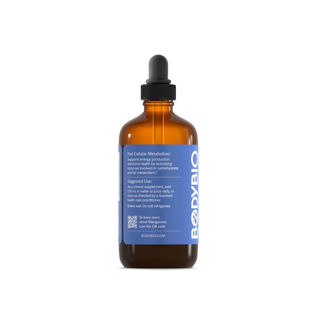 BodyBio Liquid Manganese mineral drops dropper and liquid display