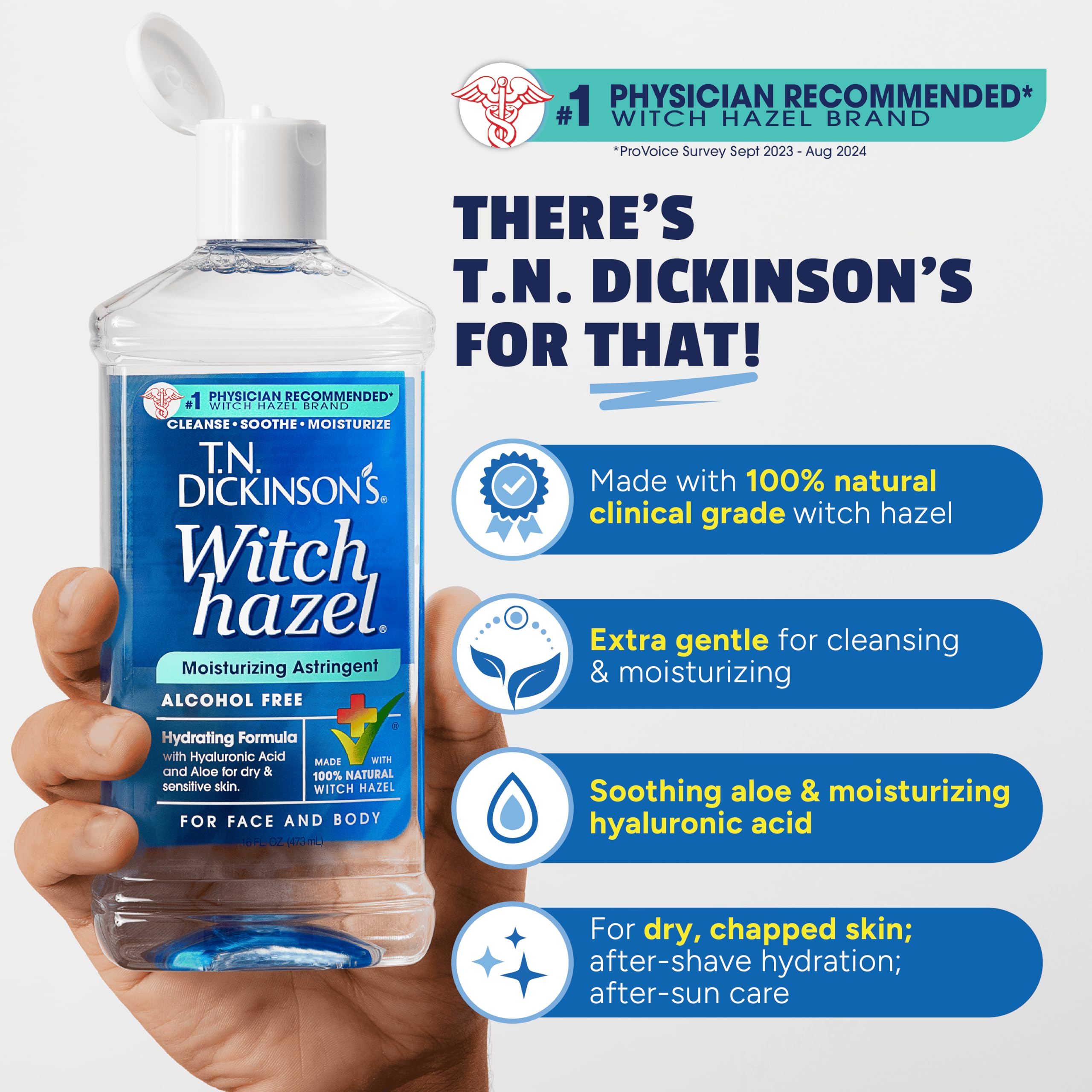 T.N. Dickinson's moisturizing witch hazel with hyaluronic acid and aloe vera for sensitive skin