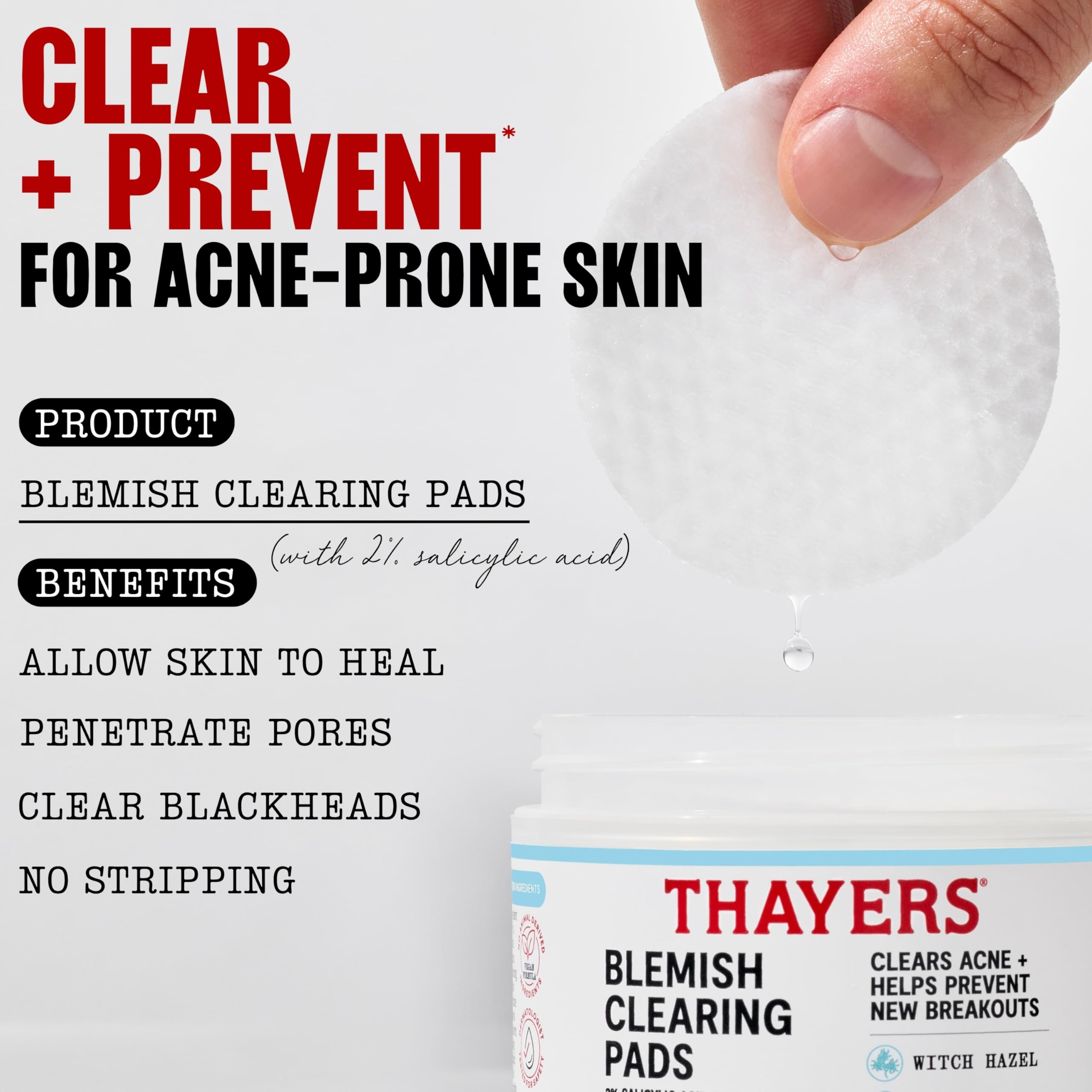Thayers Blemish Clearing pads featuring witch hazel and lemongrass