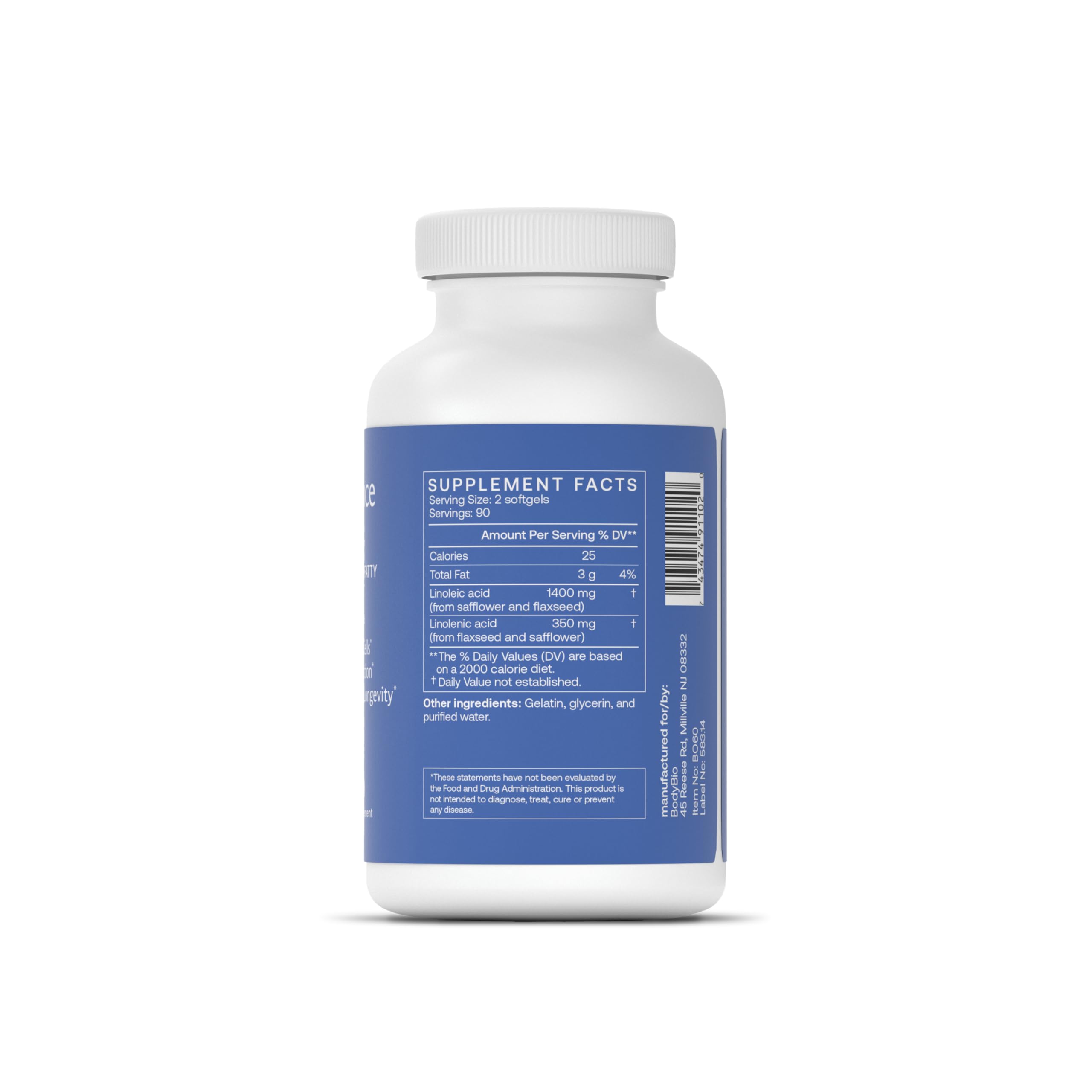 BodyBio Balance Oil omega 3 and 6 supplement label showcasing cold pressed ingredients