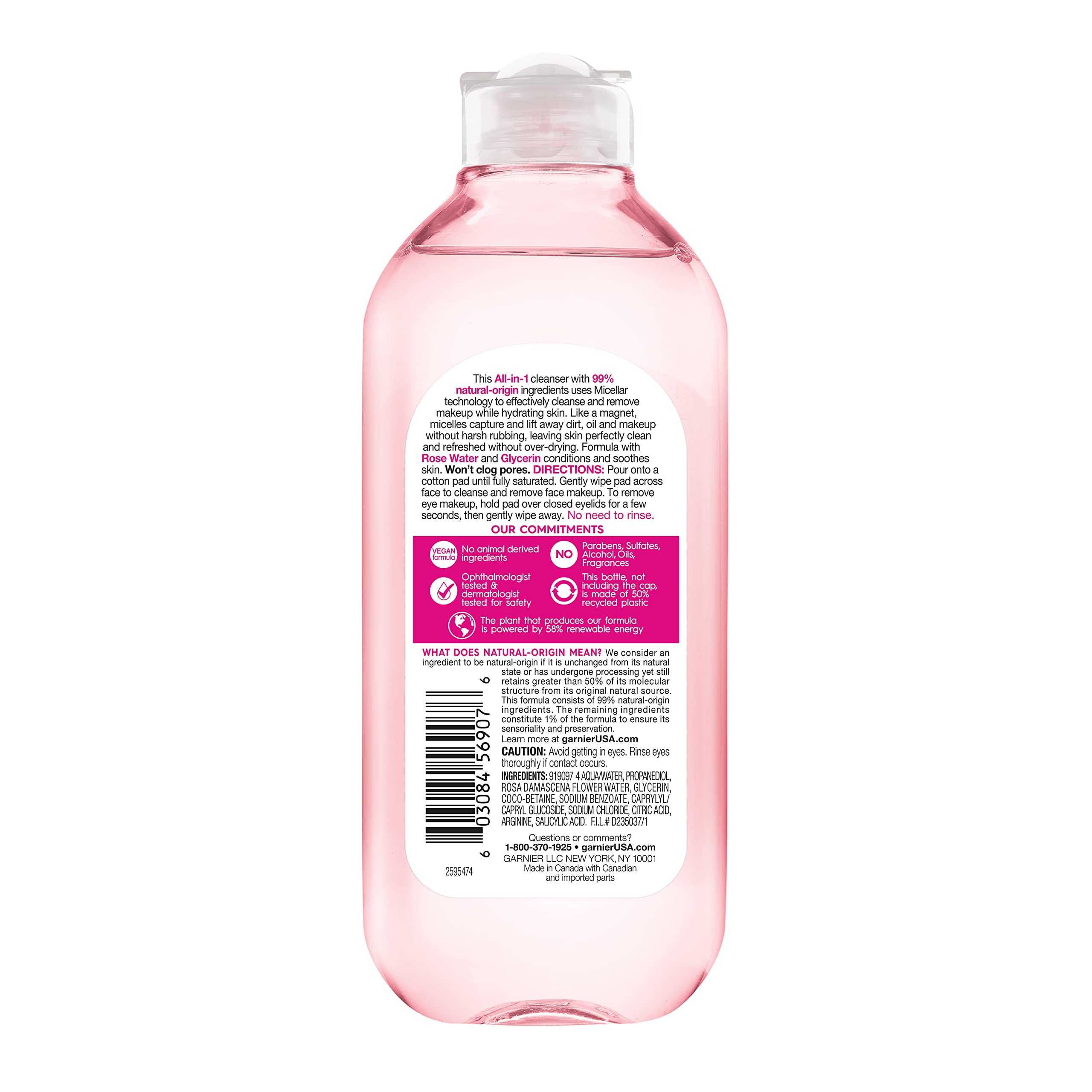 Garnier hydrating facial cleanser and makeup remover bottle label