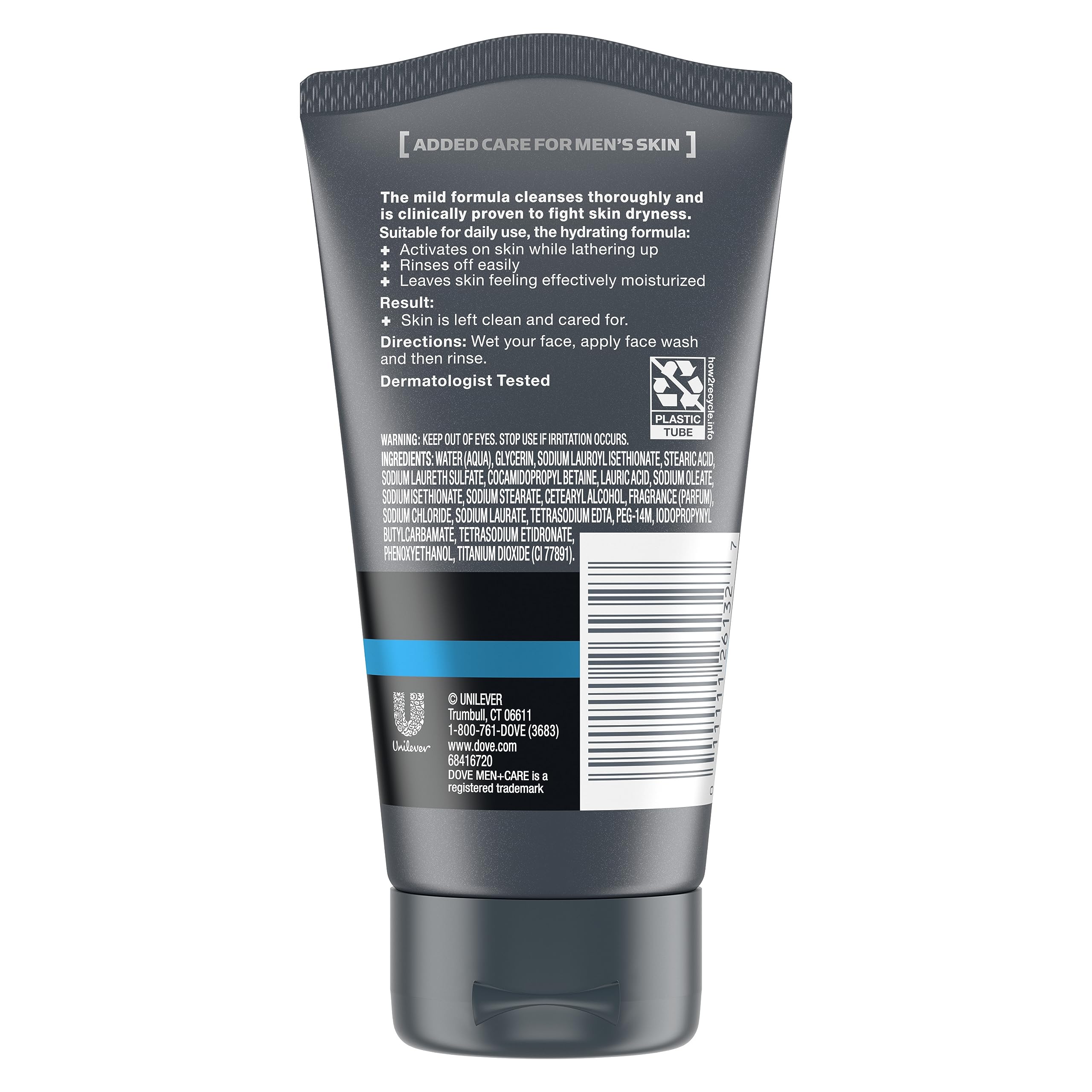 Dove Men Plus Care Hydrate Plus Face Wash 5 Fluid Ounces bottle side profile