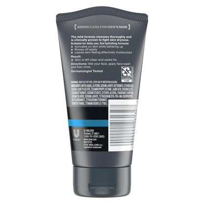 Dove Men Plus Care Hydrate Plus Face Wash 5 Fluid Ounces bottle side profile