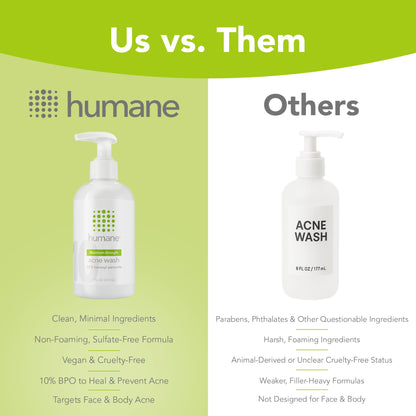 Humane acne wash ingredients and usage label details